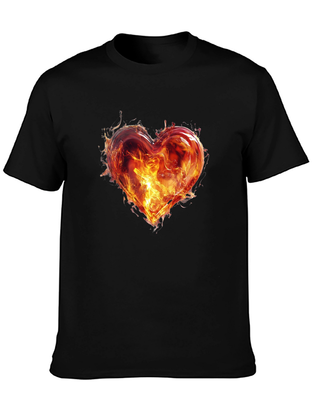 Fiery Heart Graphic T-Shirt - Bold Black Tee