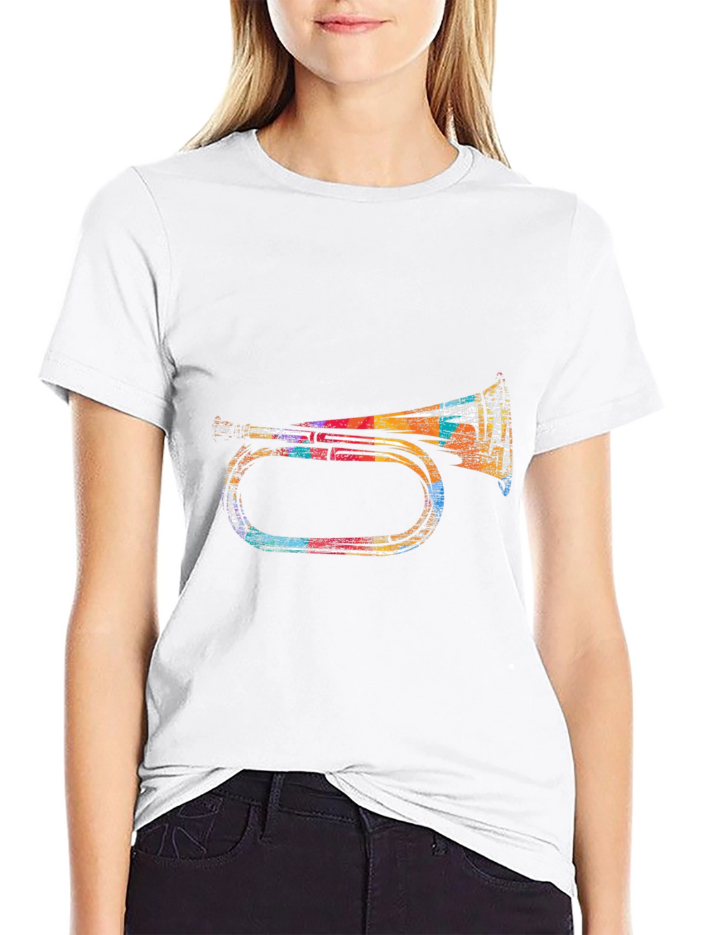 Retro Trumpet Graphic Tee - Black Cotton Blend T-Shirt