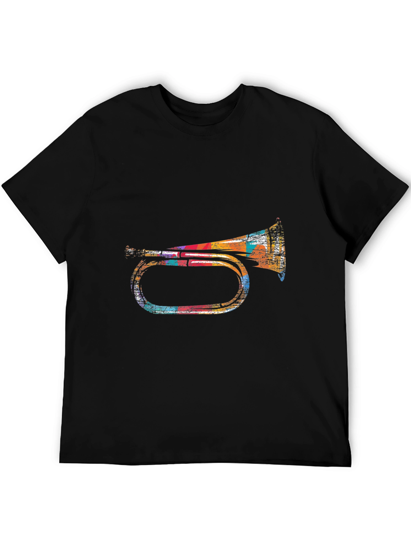 Retro Trumpet Graphic Tee - Black Cotton Blend T-Shirt