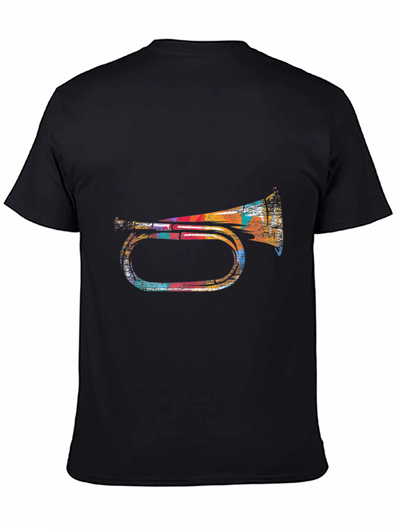 Retro Trumpet Graphic Tee - Black Cotton Blend T-Shirt
