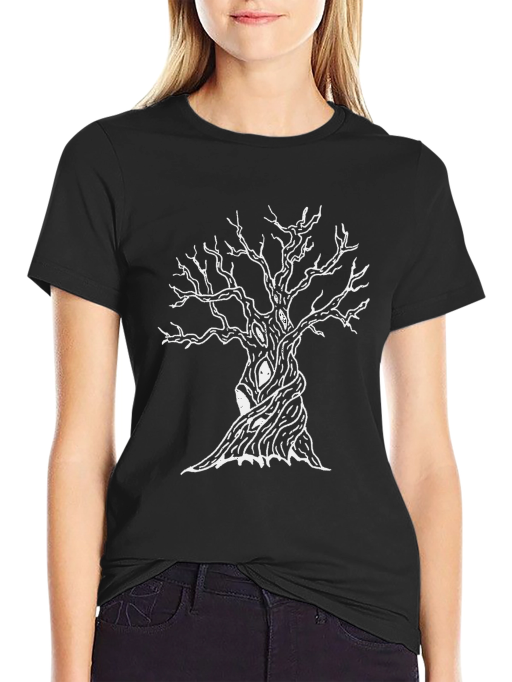 Mens Black Tee with Spooky Tree Graphic