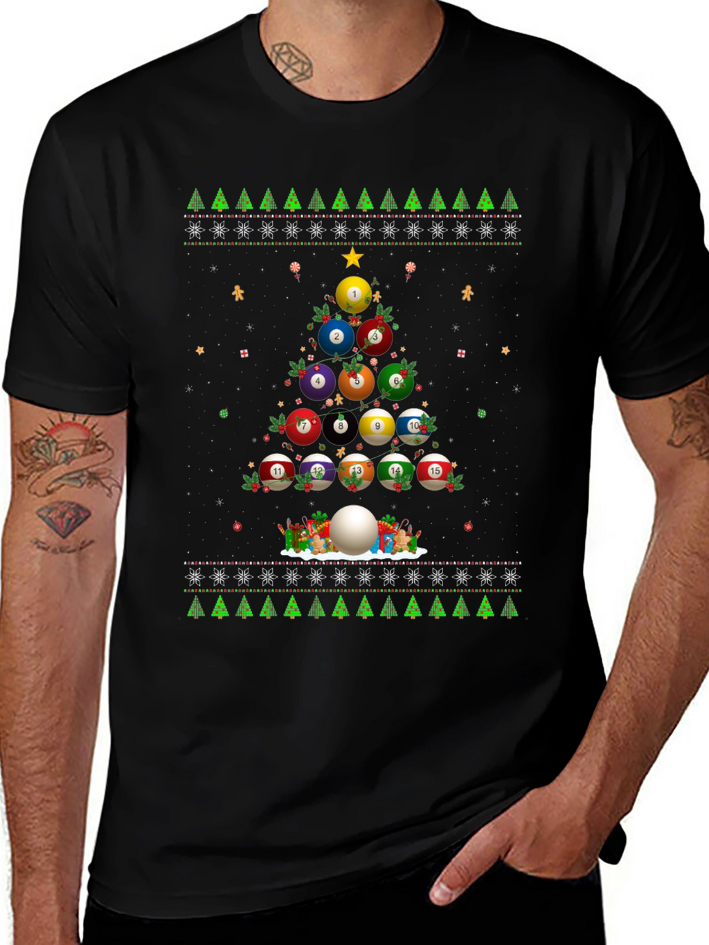 Billiard Ball Christmas Tree Holiday T-Shirt