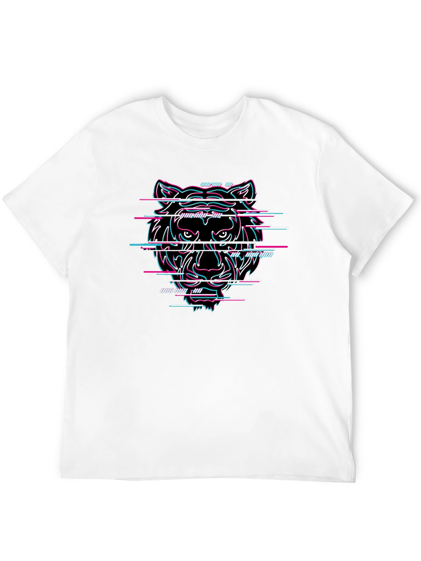 Glitch Tiger Graphic Black T-Shirt