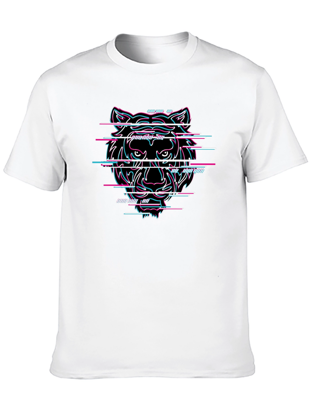 Glitch Tiger Graphic Black T-Shirt