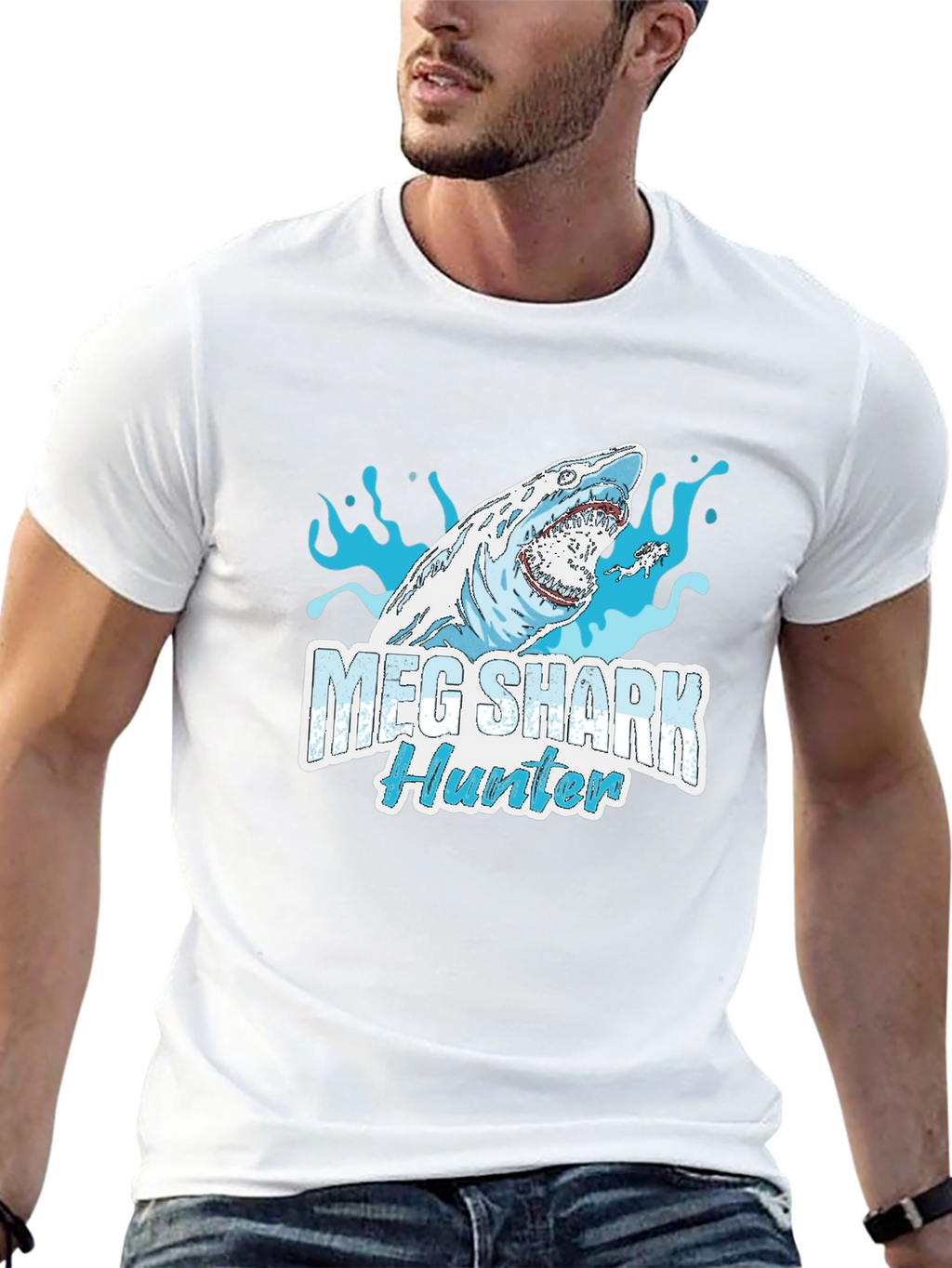Meg Shark Hunter Graphic Tee - Cool Shark Design