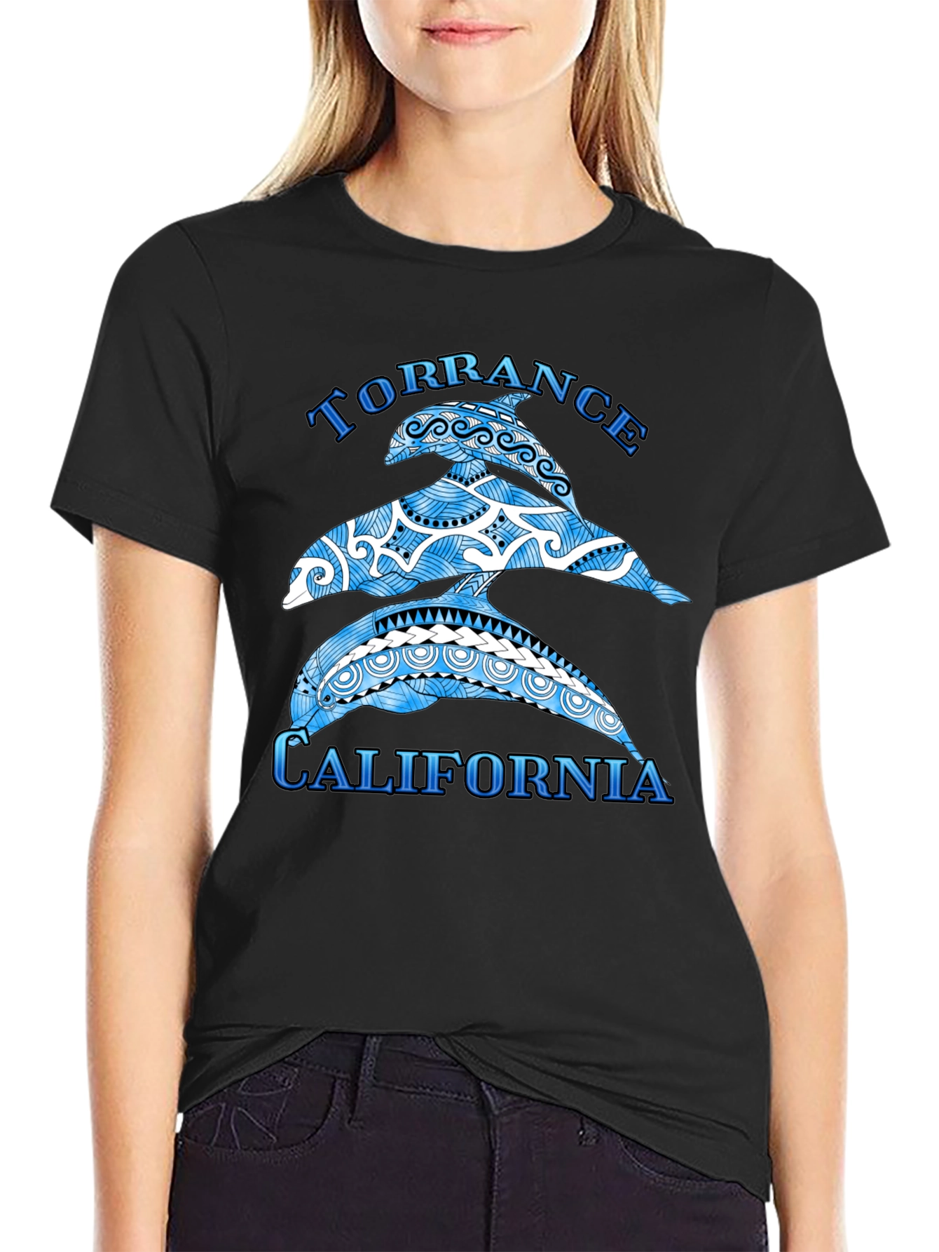 Torrance California Dolphin Black T-Shirt