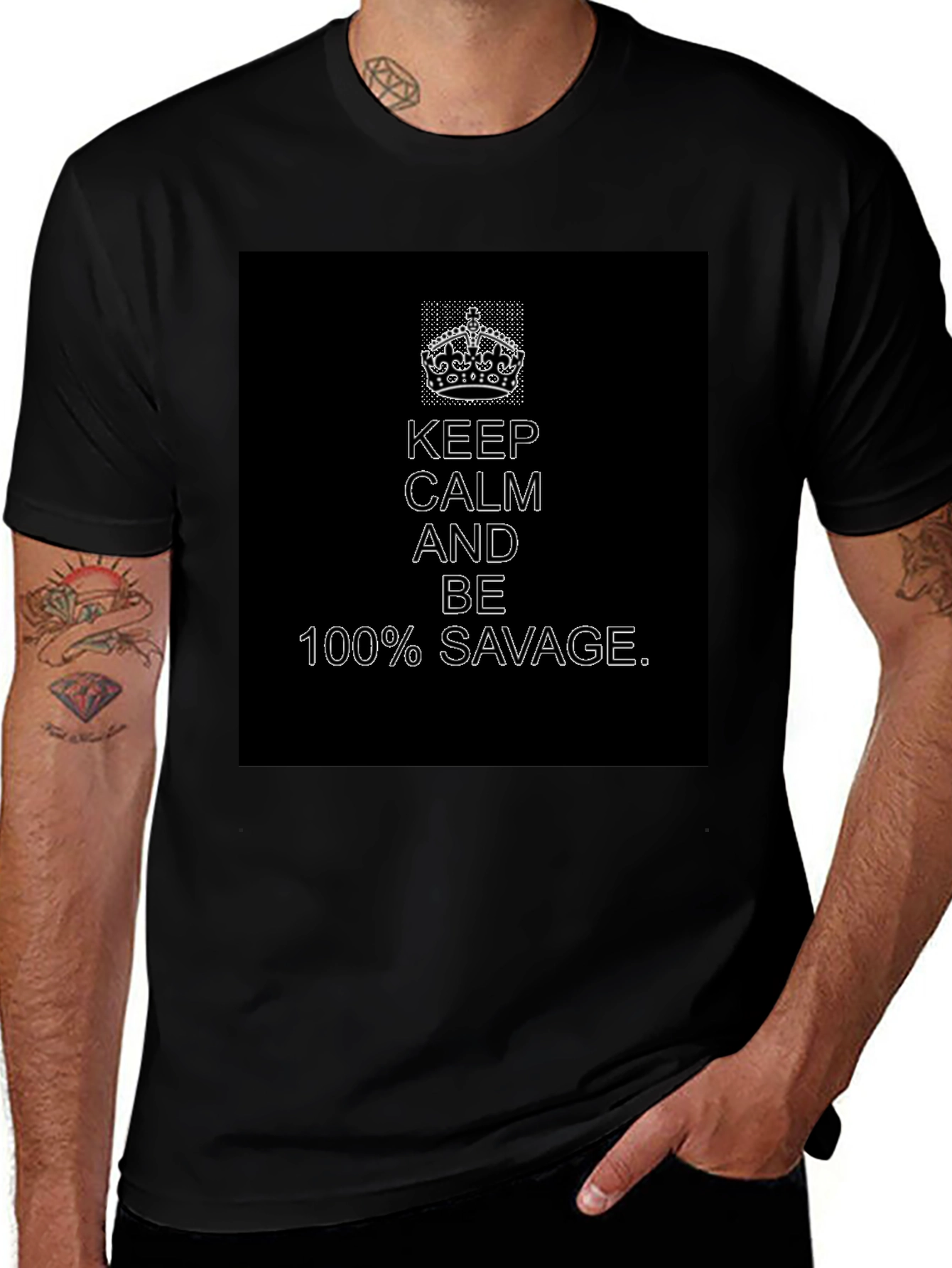 Keep Calm 100% Savage Graphic Tee - Black