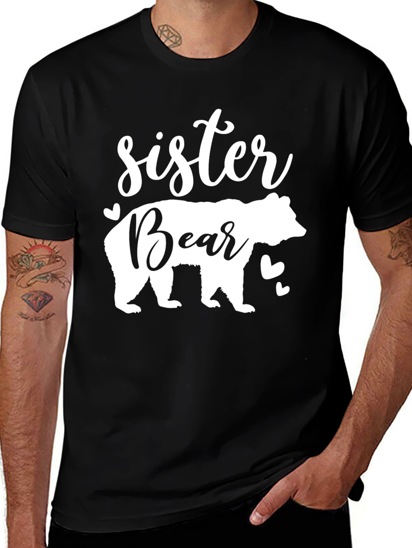 Sister Bear Graphic T-Shirt - Black