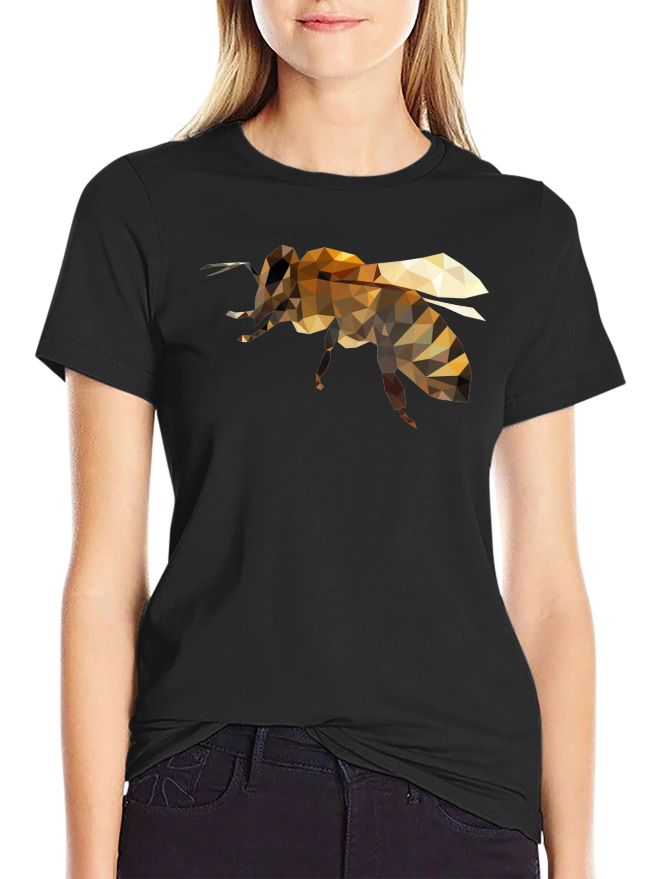 Geometric Bee Graphic Black T-Shirt