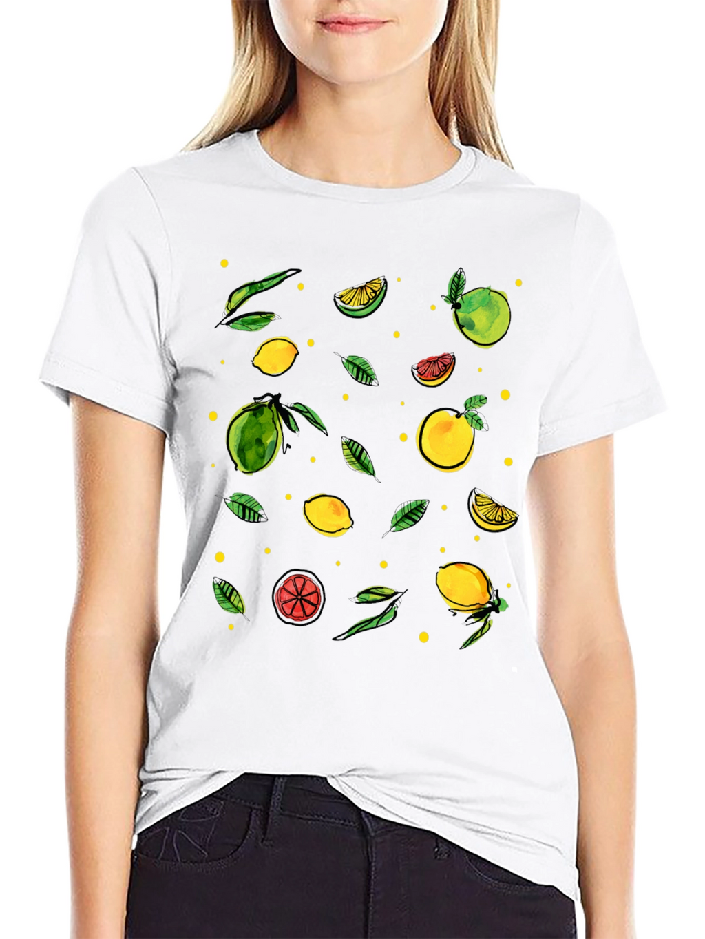 Citrus Pattern Black T-Shirt