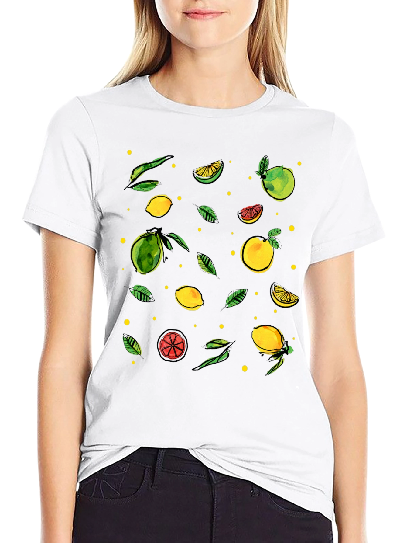 Citrus Pattern Black T-Shirt