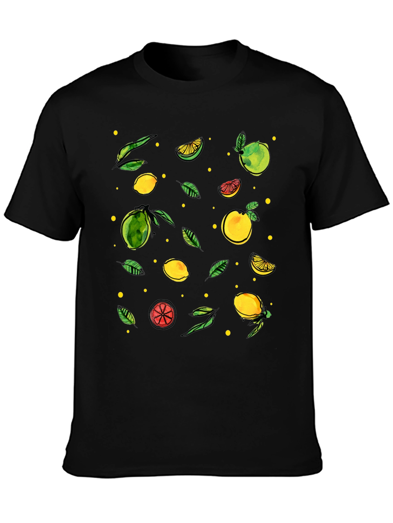 Citrus Pattern Black T-Shirt
