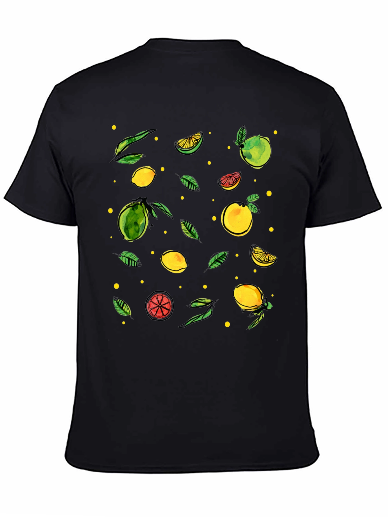 Citrus Pattern Black T-Shirt