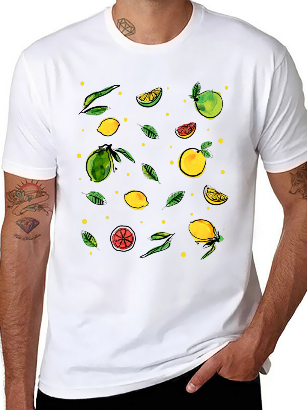 Citrus Pattern Black T-Shirt