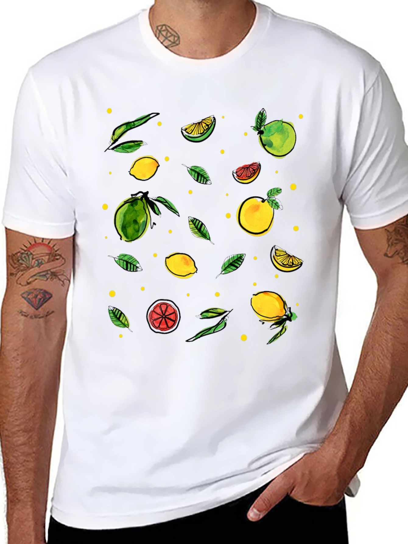 Citrus Pattern Black T-Shirt