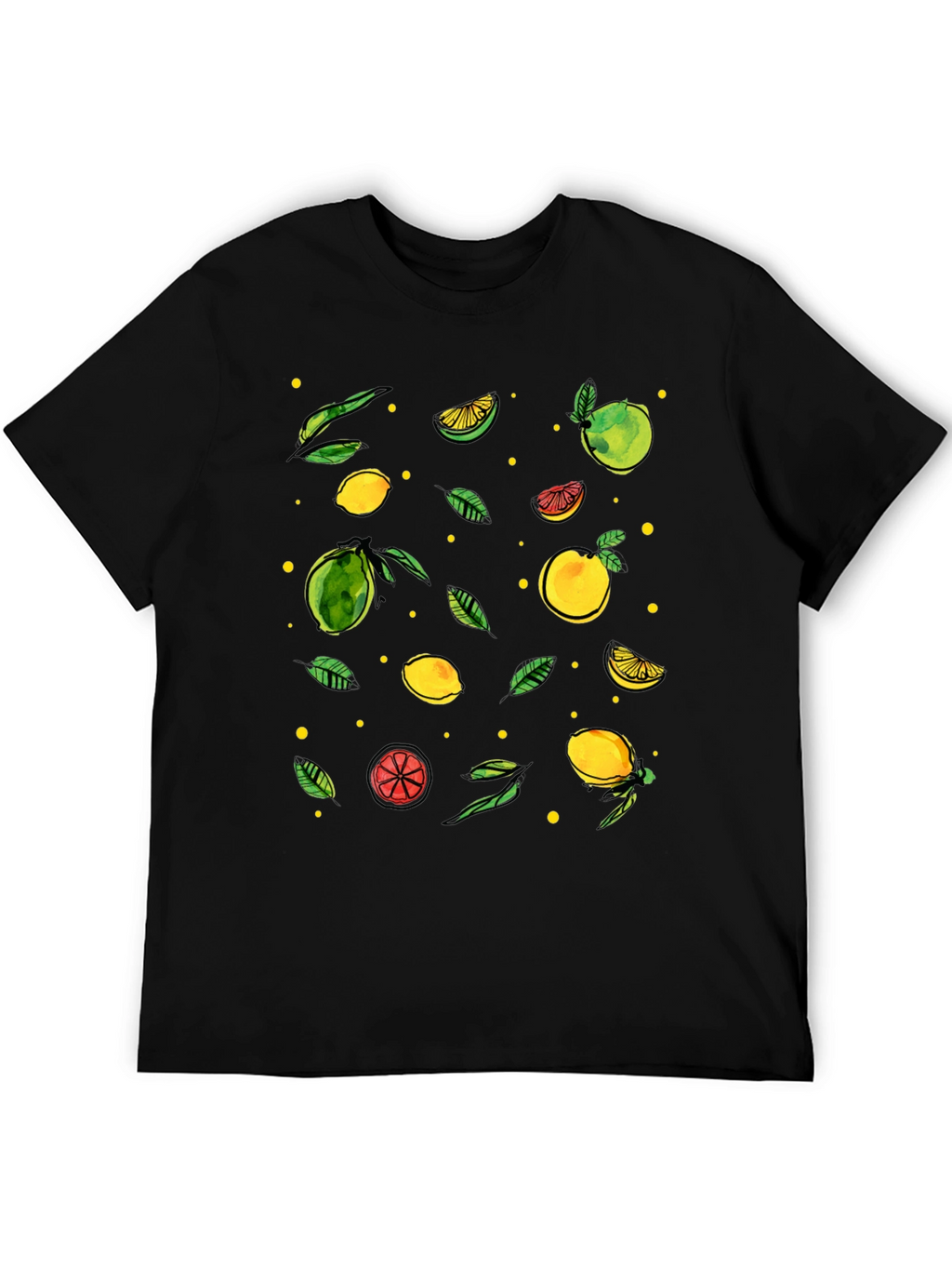 Citrus Pattern Black T-Shirt