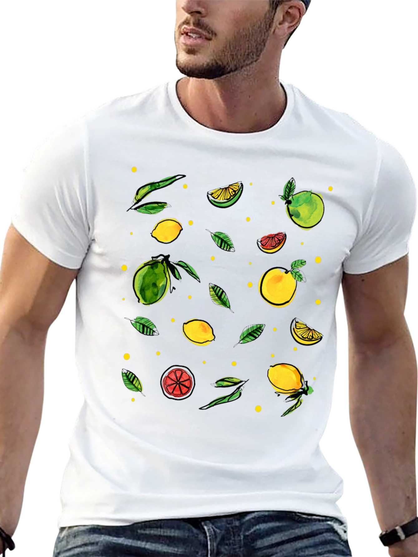 Citrus Pattern Black T-Shirt