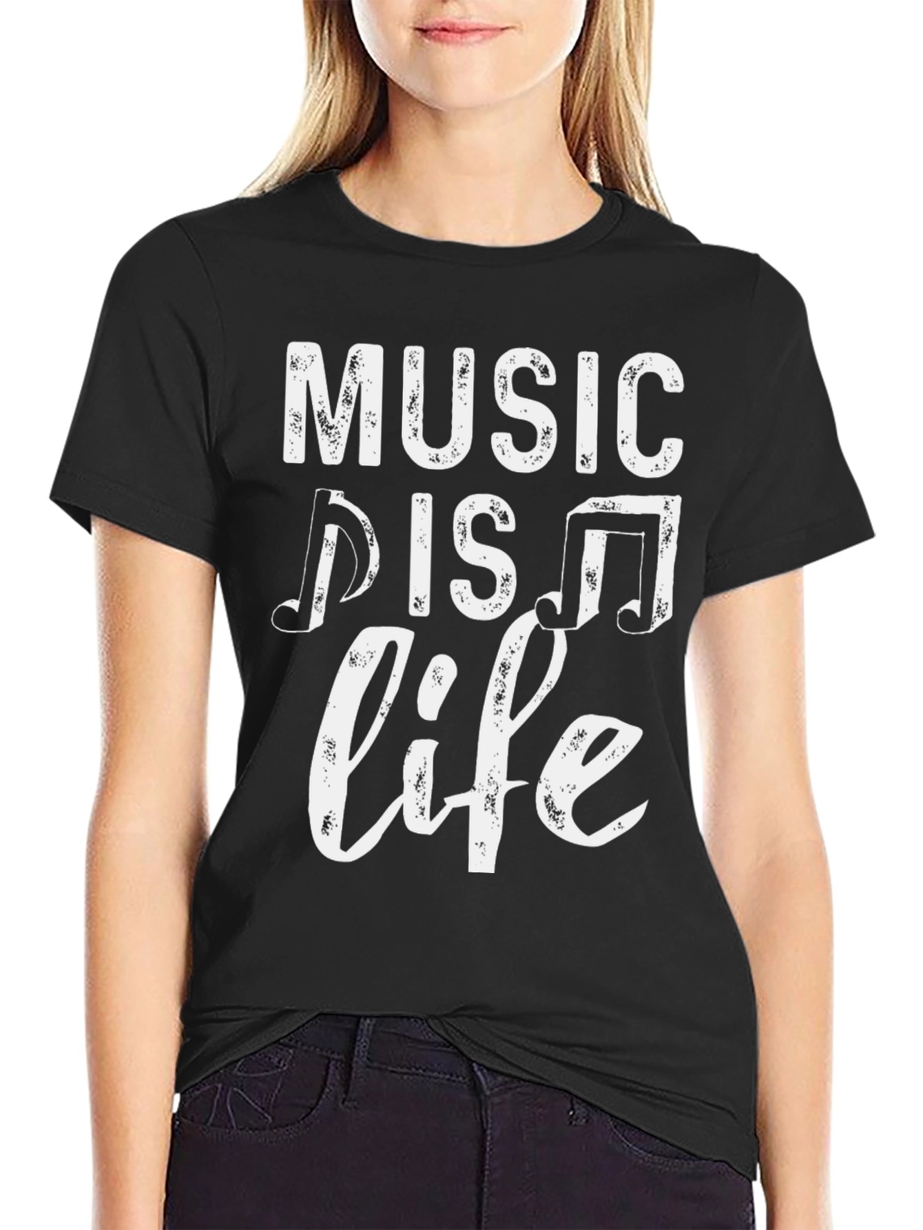 Music is Life Graphic Tee - Black Cotton T-Shirt