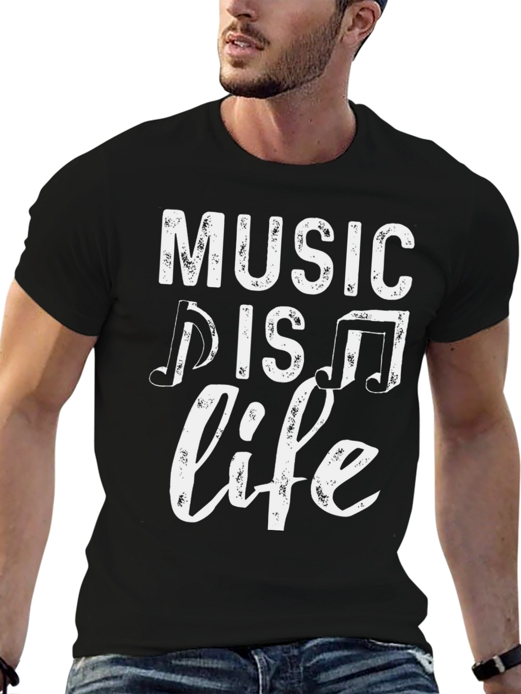 Music is Life Graphic Tee - Black Cotton T-Shirt