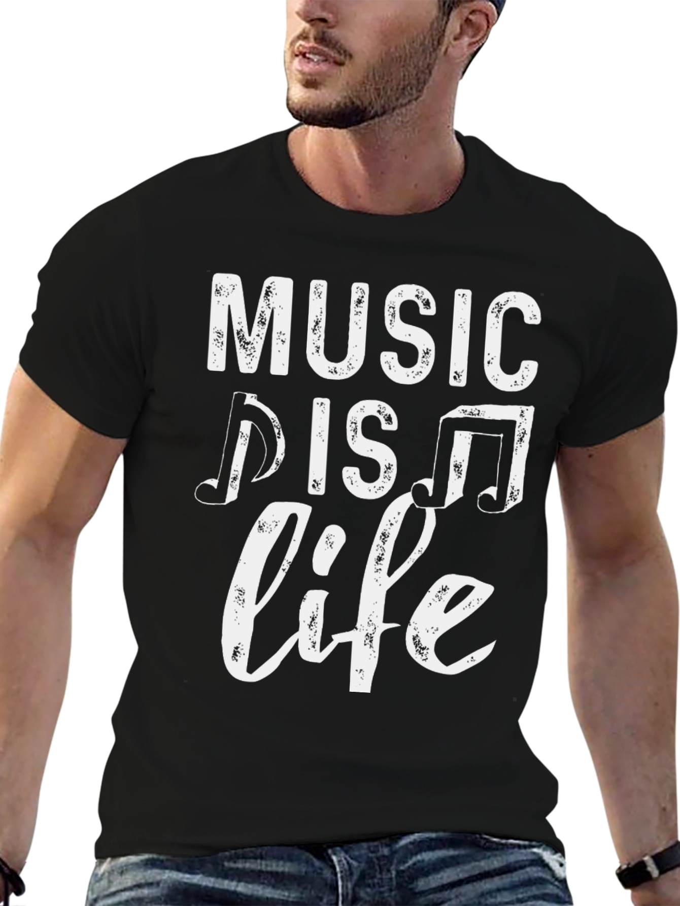 Music is Life Graphic Tee - Black Cotton T-Shirt