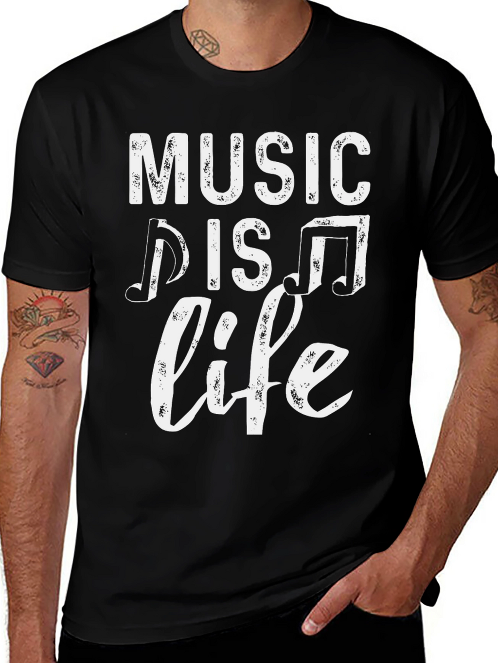 Music is Life Graphic Tee - Black Cotton T-Shirt