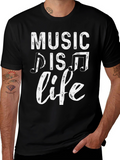 Music is Life Graphic Tee - Black Cotton T-Shirt