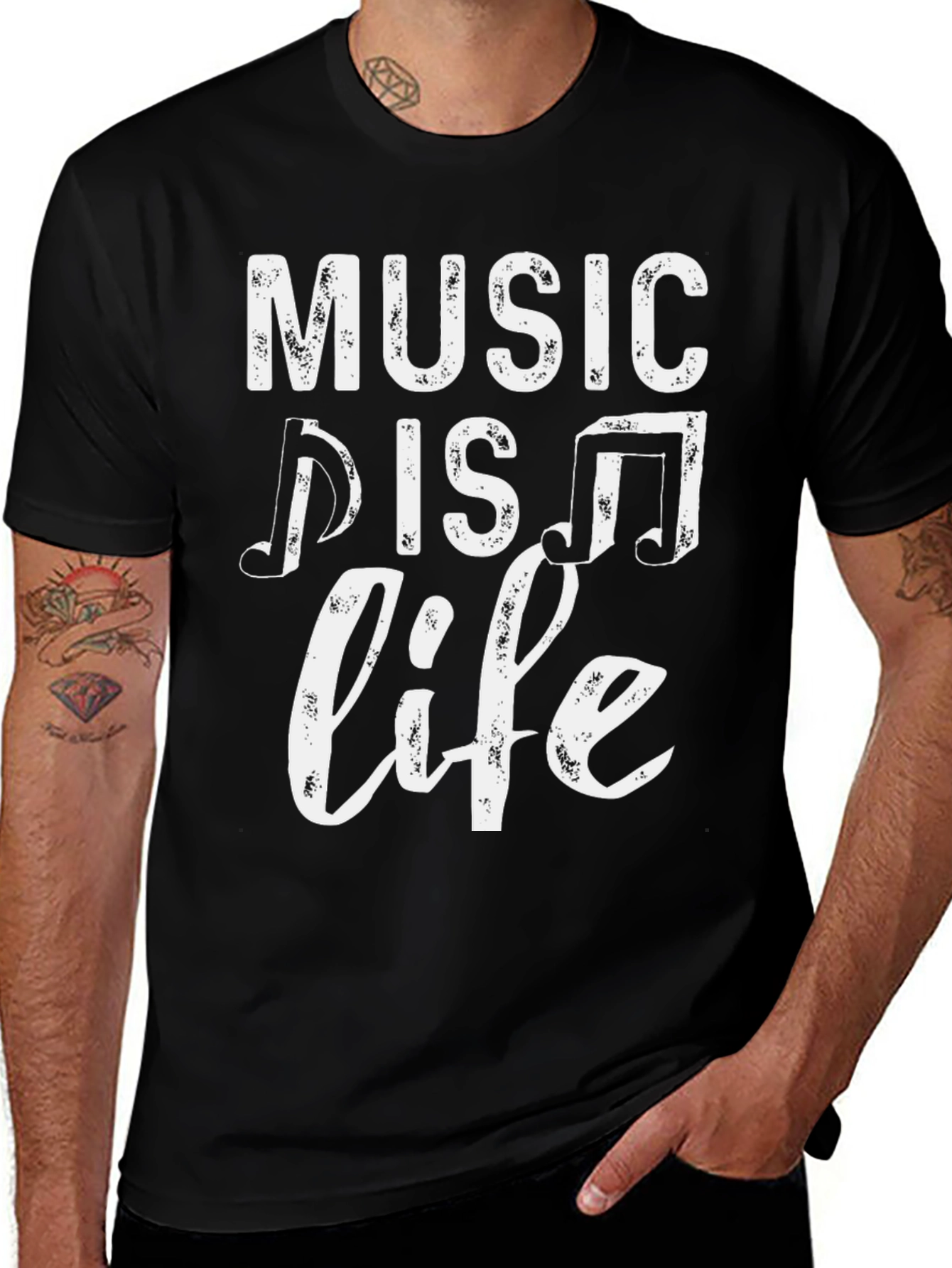 Music is Life Graphic Tee - Black Cotton T-Shirt