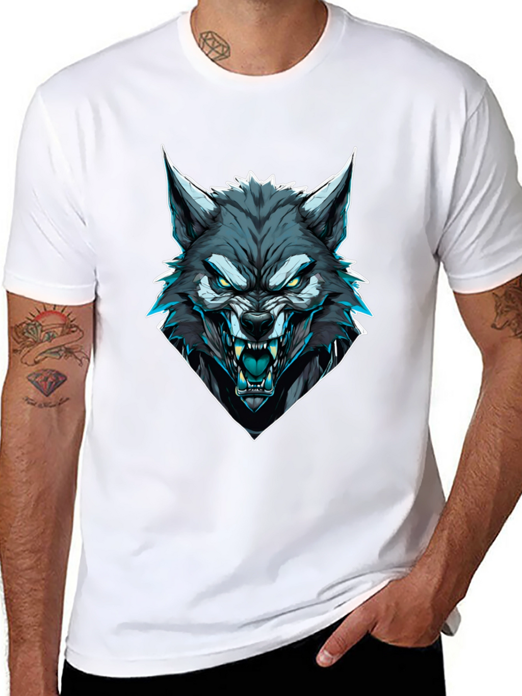 Mens Black Wolf Graphic T-Shirt