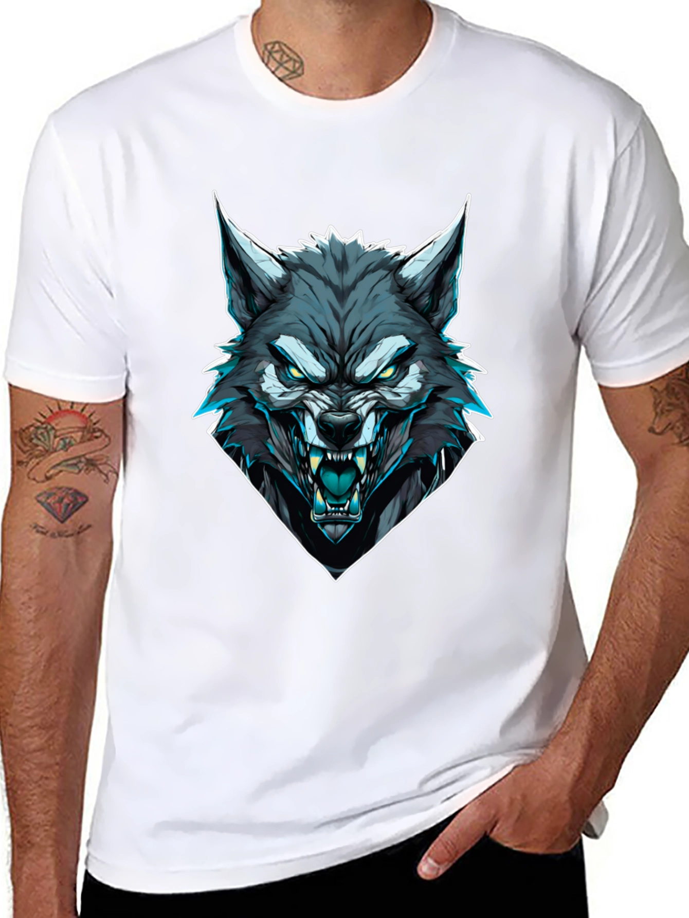 Mens Black Wolf Graphic T-Shirt