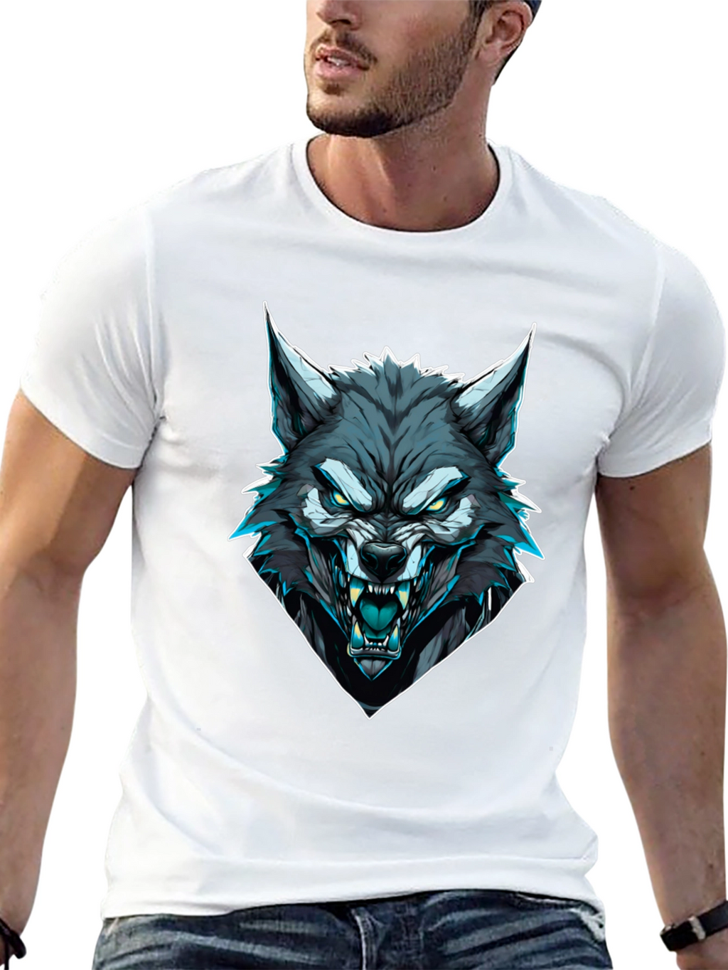 Mens Black Wolf Graphic T-Shirt