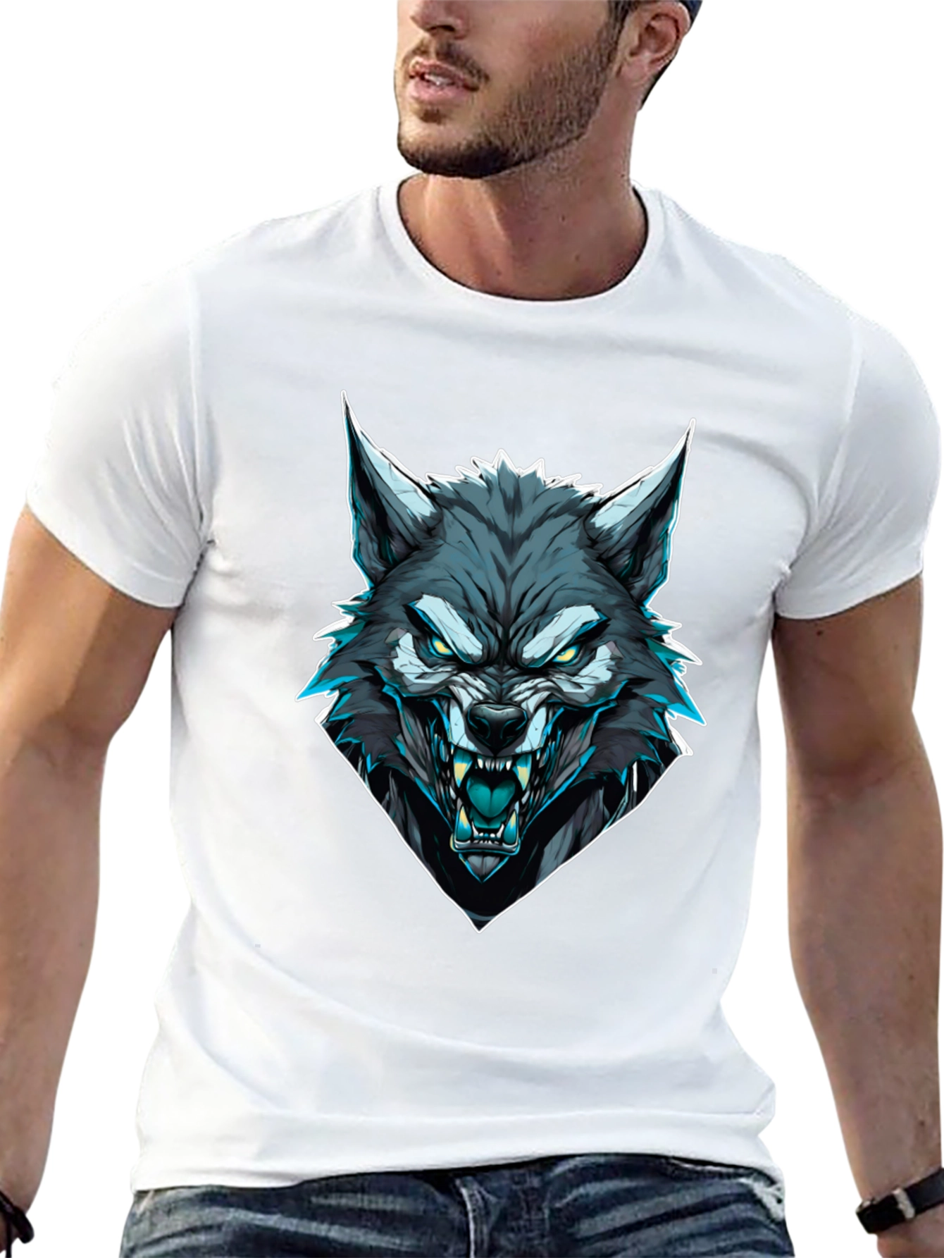 Mens Black Wolf Graphic T-Shirt