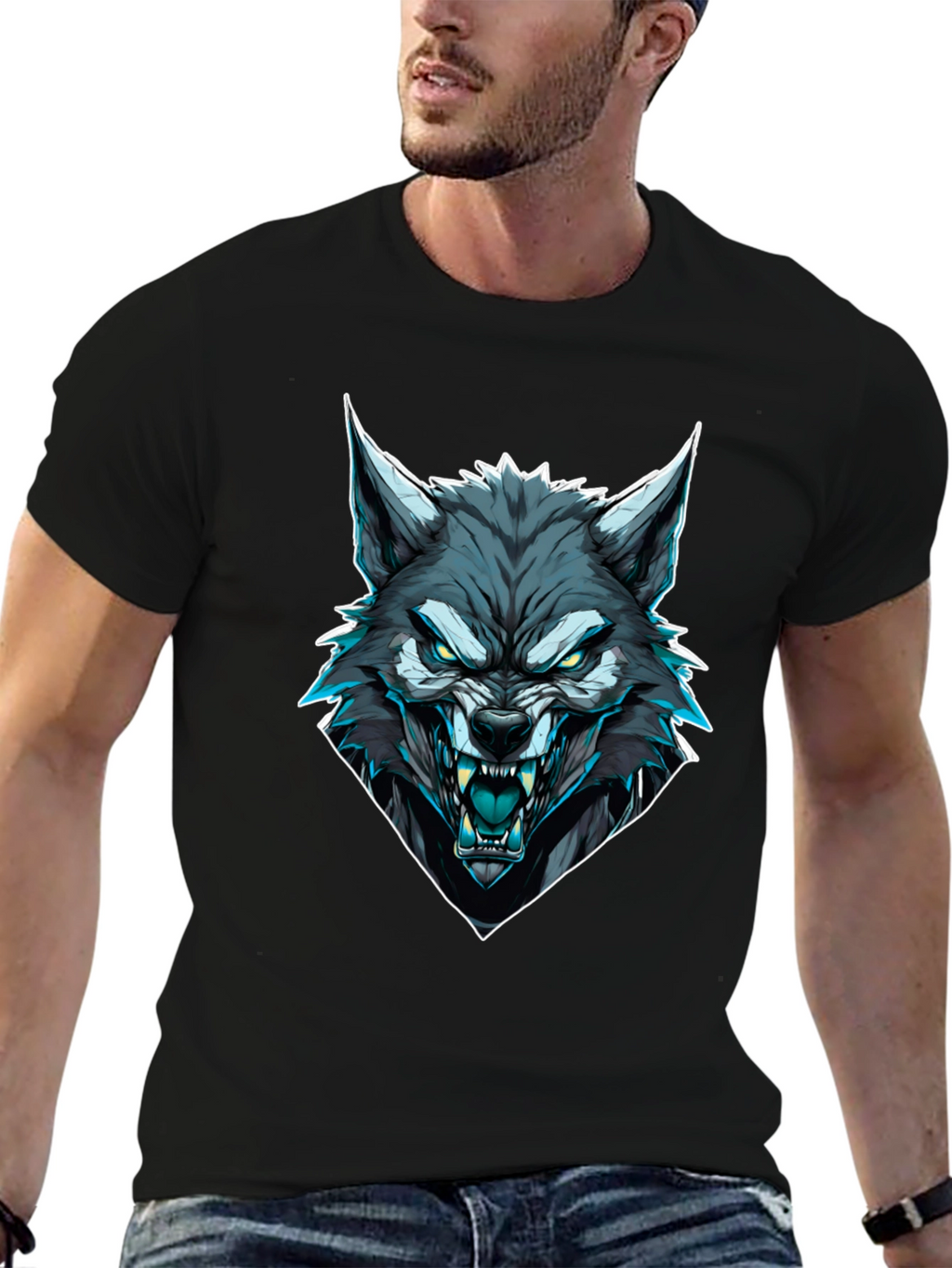 Mens Black Wolf Graphic T-Shirt