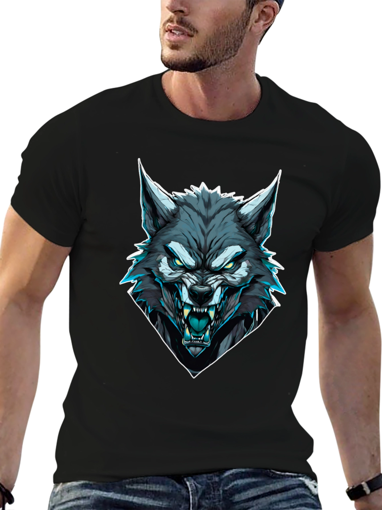 Mens Black Wolf Graphic T-Shirt