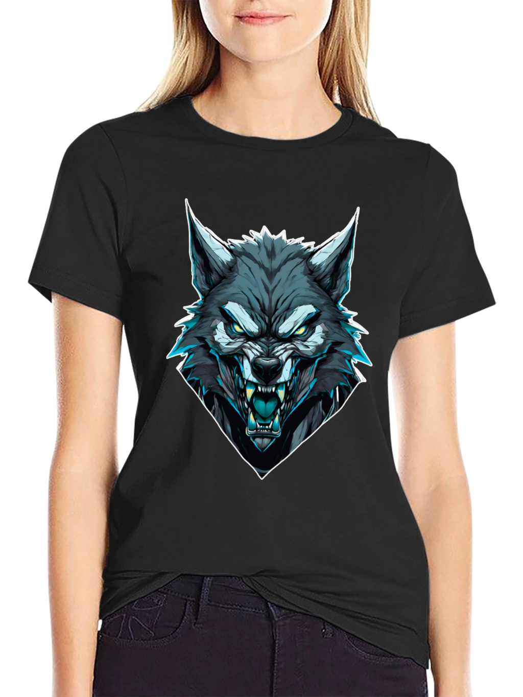 Mens Black Wolf Graphic T-Shirt