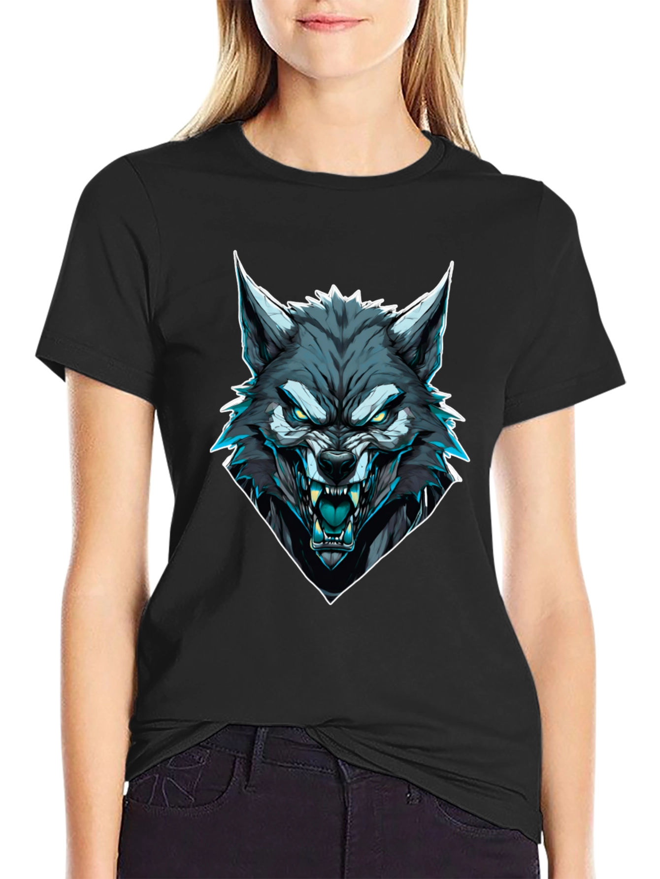 Mens Black Wolf Graphic T-Shirt