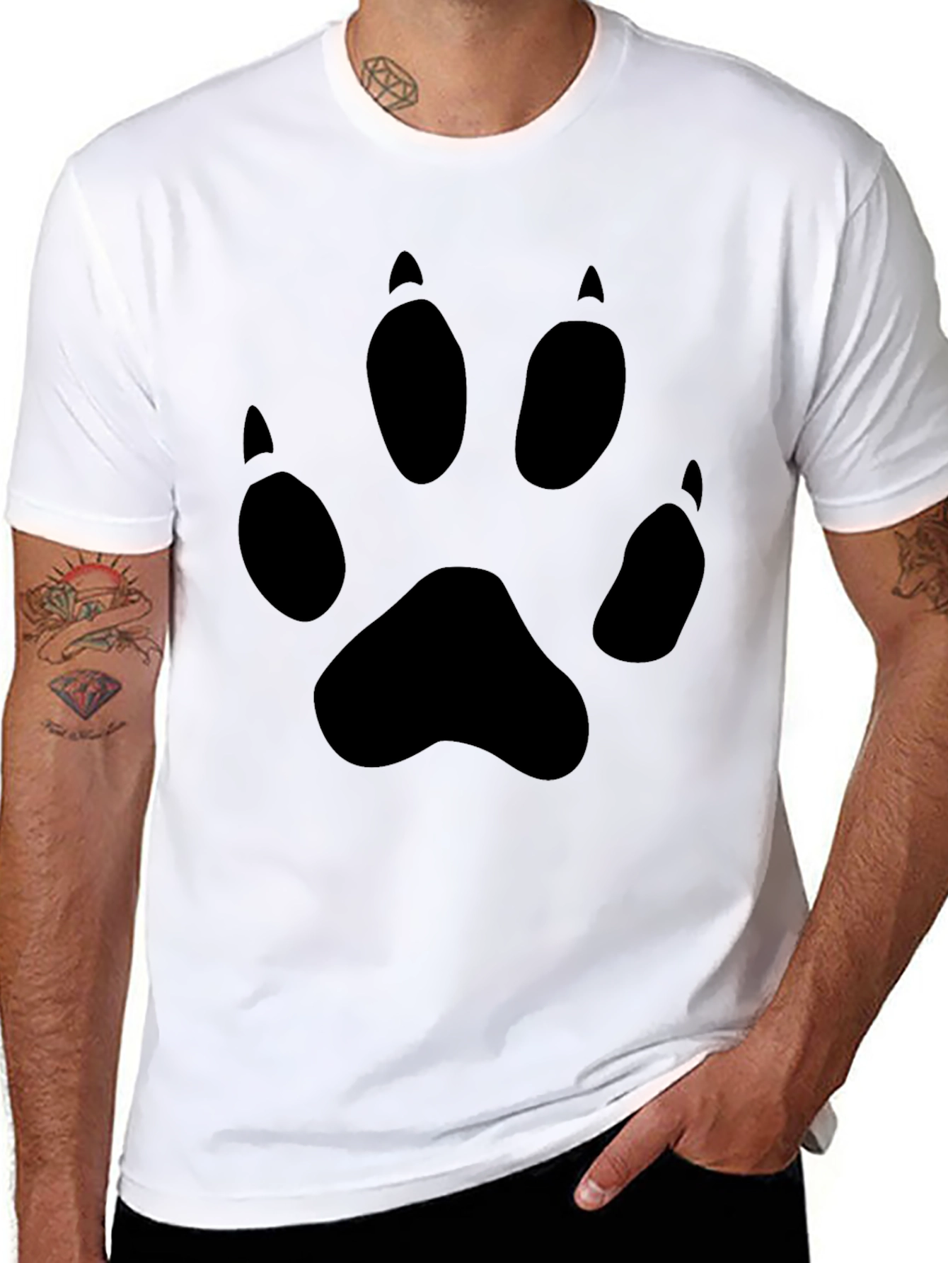 Black T-Shirt with Animal Paw Print Design