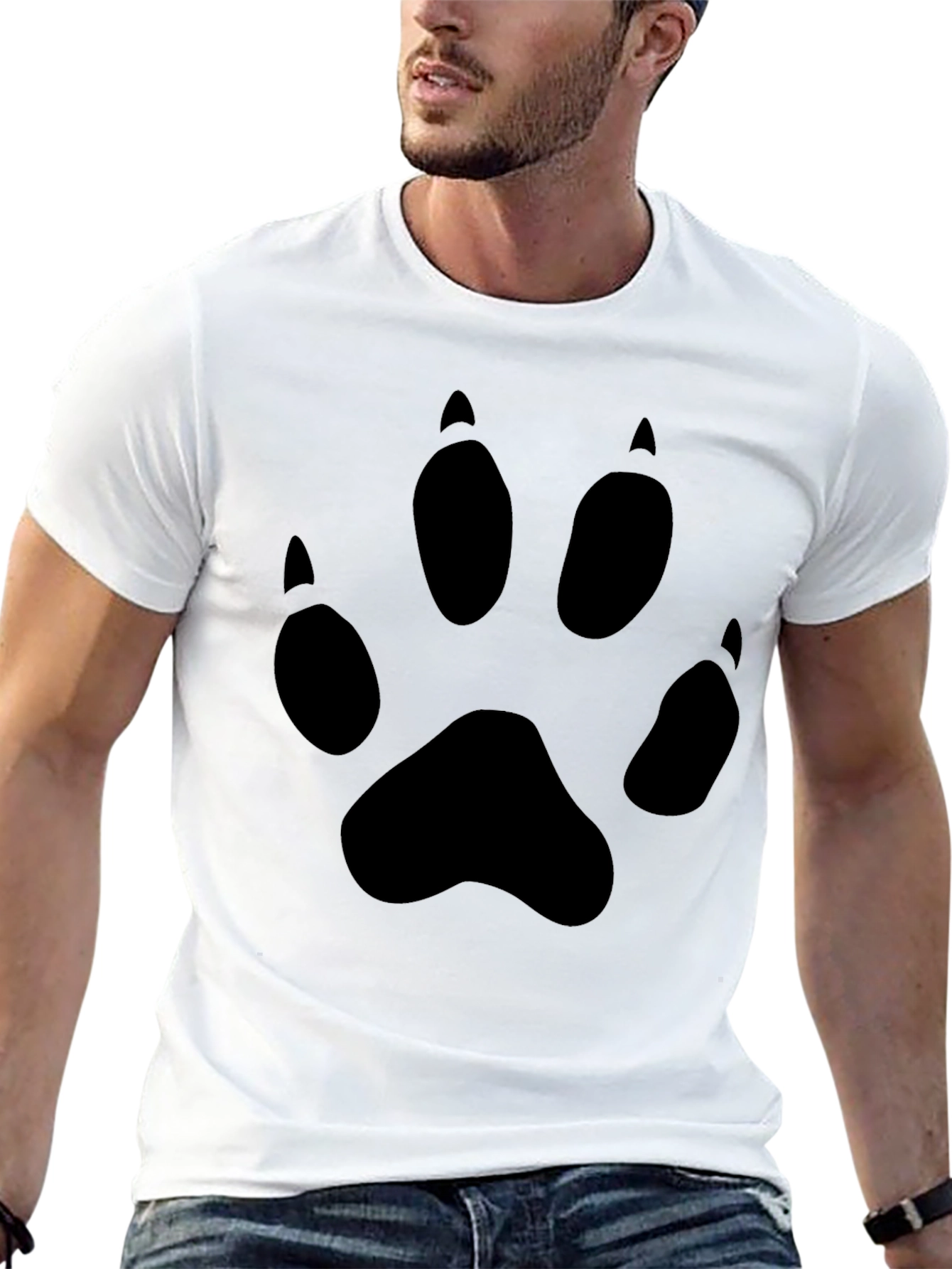 Black T-Shirt with Animal Paw Print Design