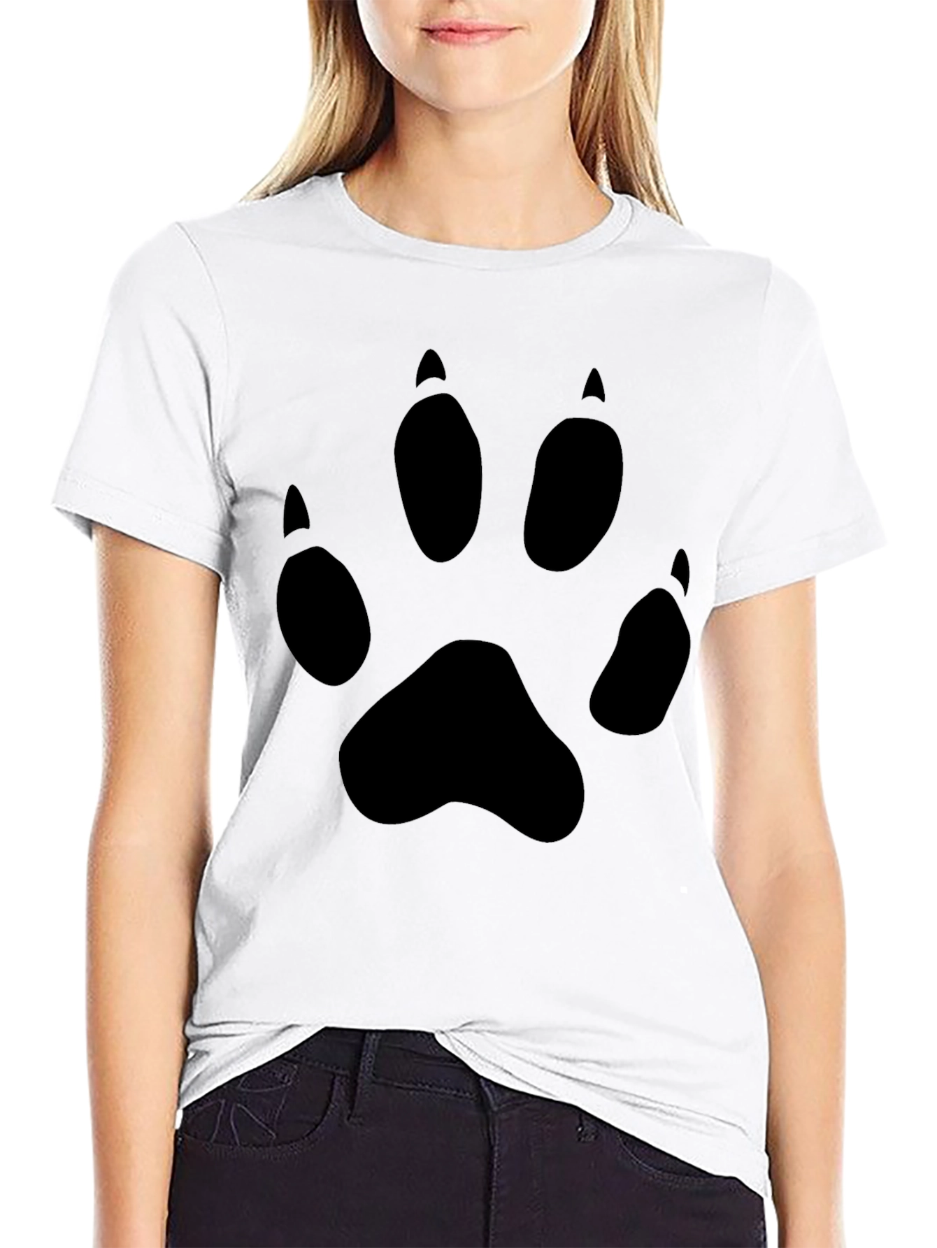 Black T-Shirt with Animal Paw Print Design