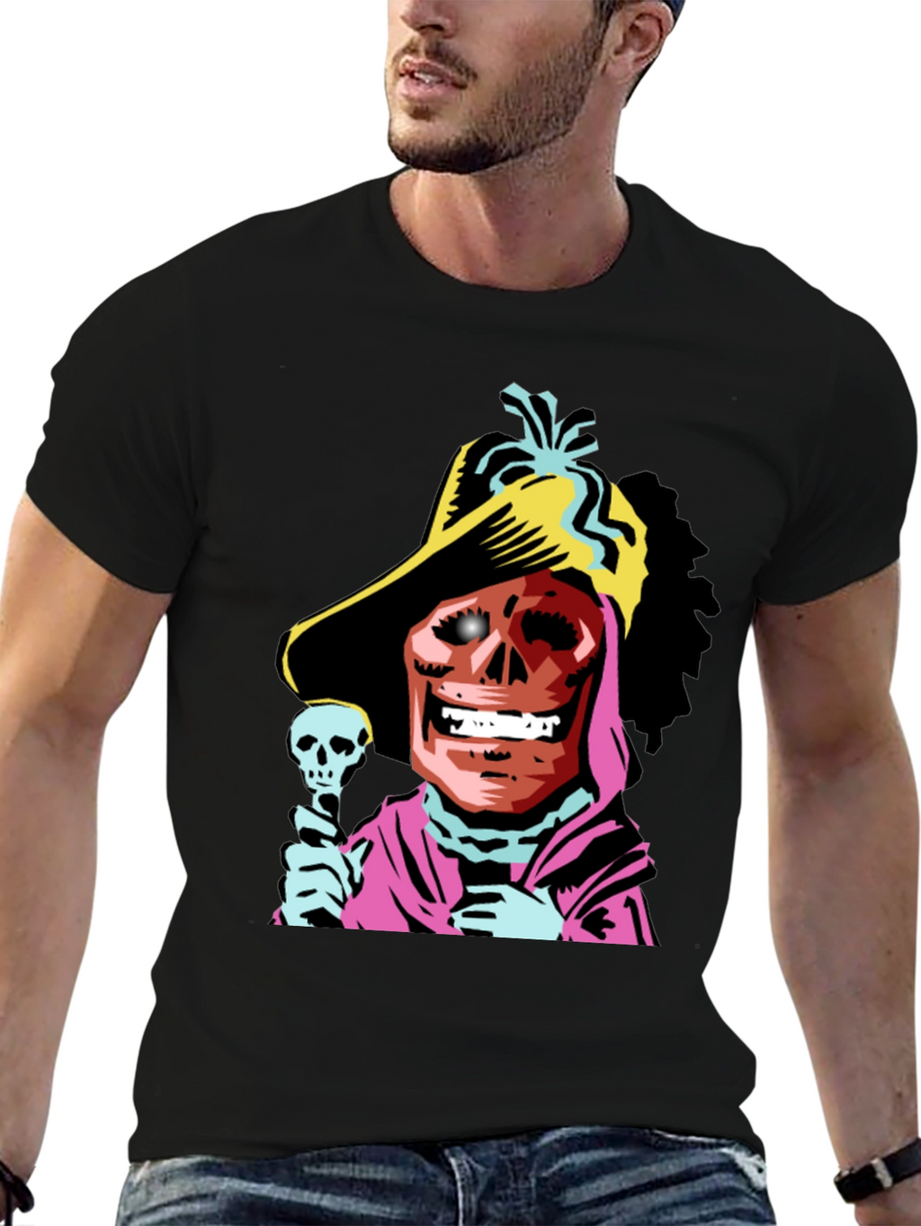 Skull Character Graphic Black T-Shirt
