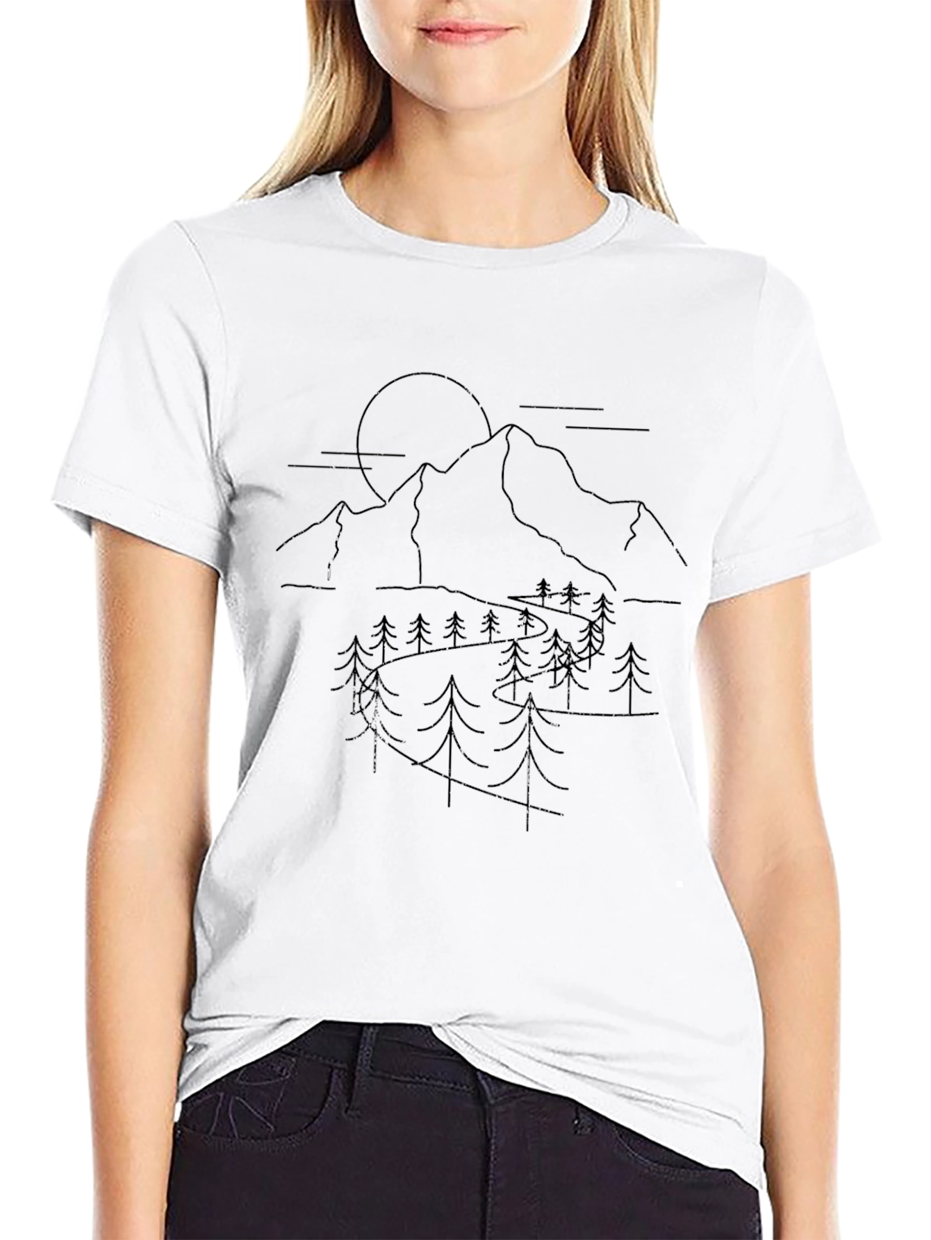 Mountain & Forest Graphic Tee - Black Cotton