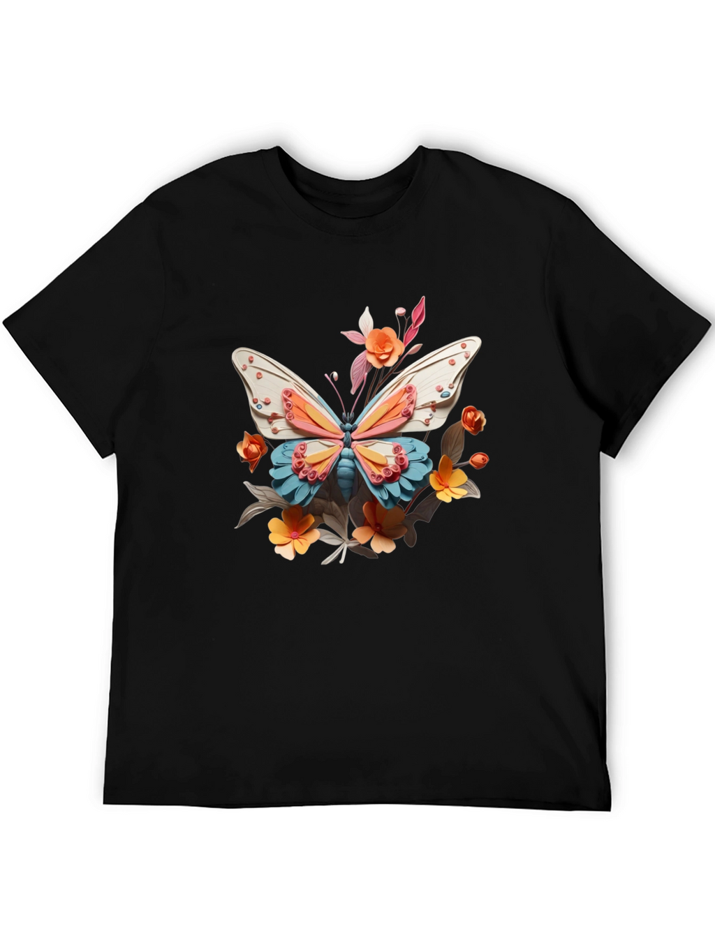 Butterfly Floral Graphic Black T-Shirt