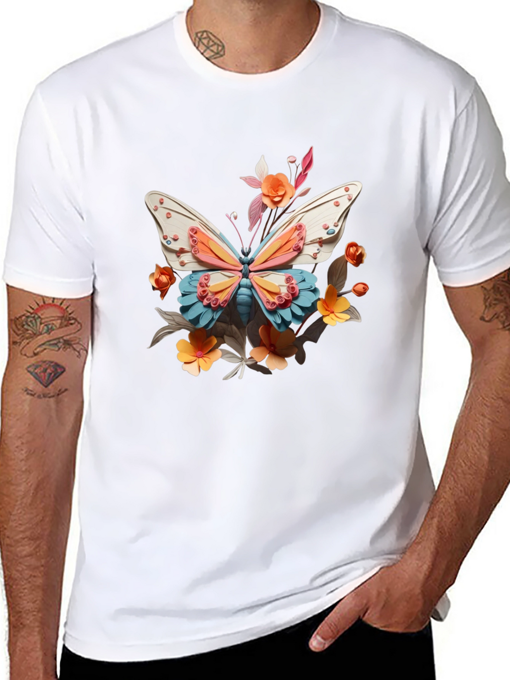 Butterfly Floral Graphic Black T-Shirt