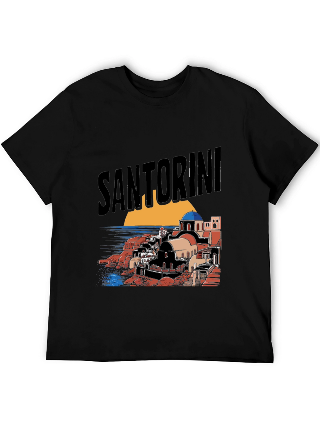 Santorini Graphic Tee - Black Cotton T-Shirt