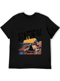 Santorini Graphic Tee - Black Cotton T-Shirt