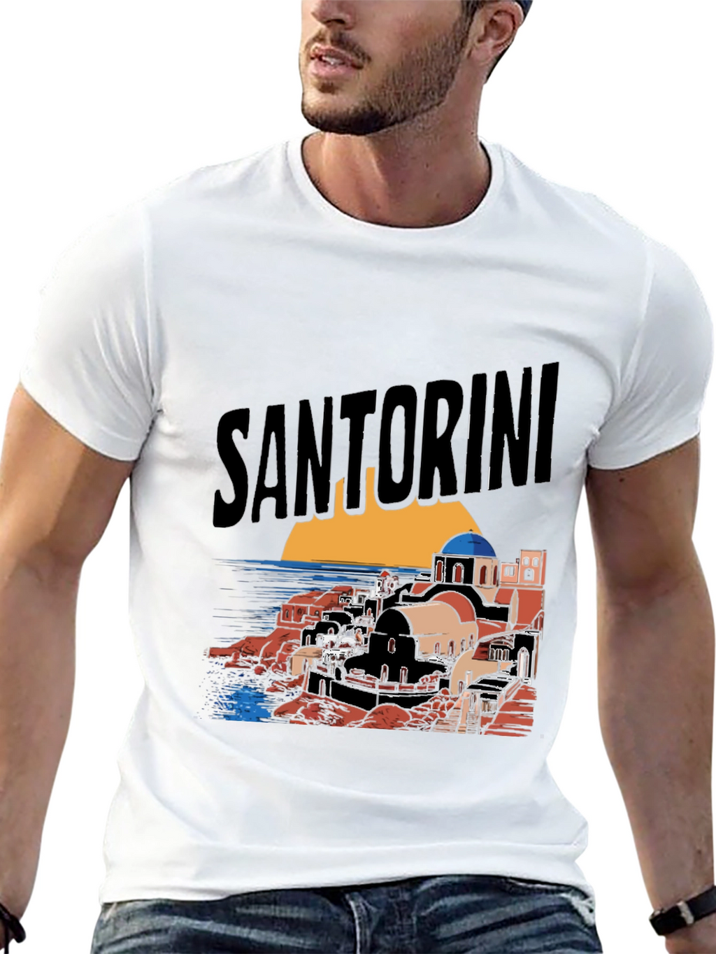 Santorini Graphic Tee - Black Cotton T-Shirt
