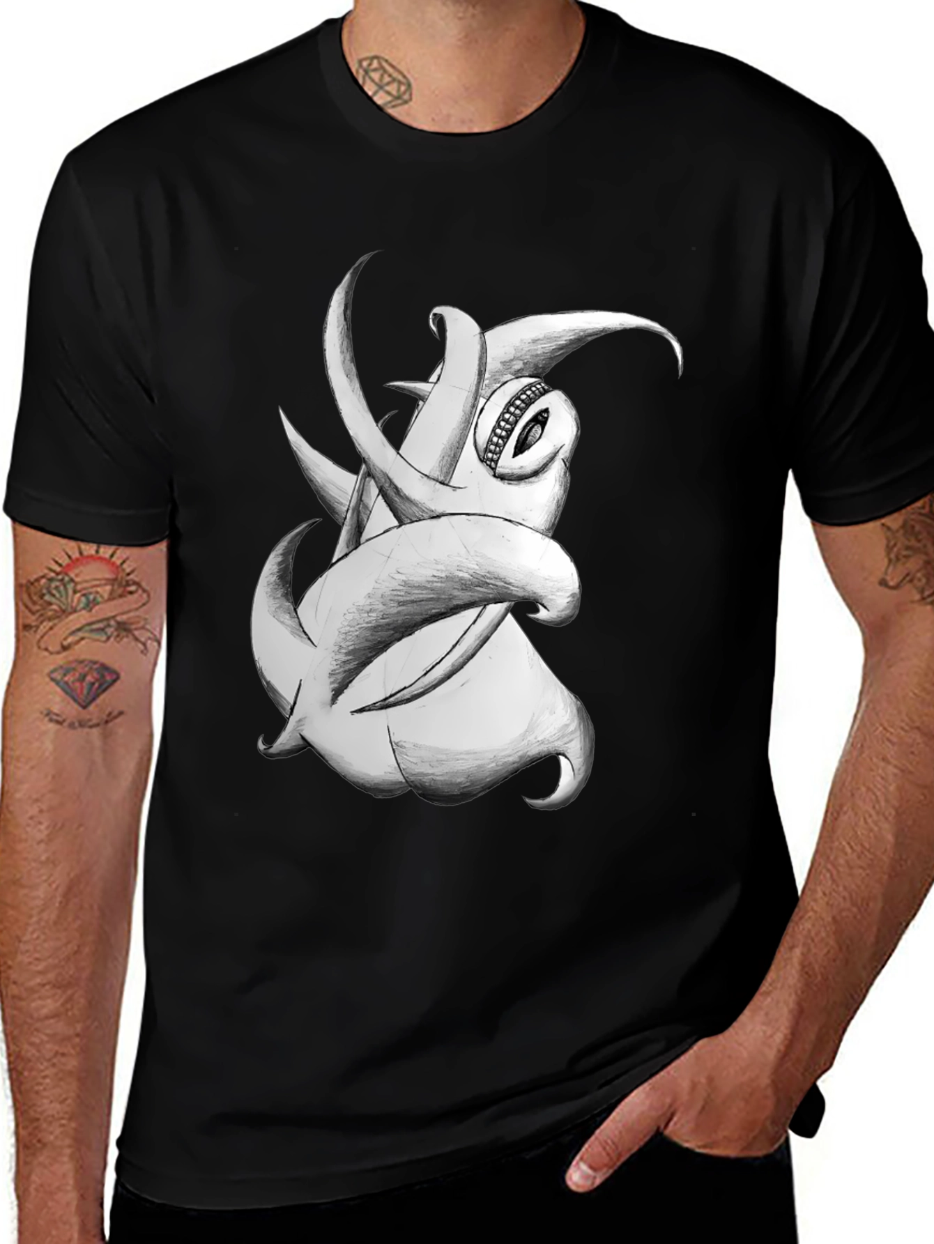 Tentacle Monster Graphic Tee - Black Cotton T-Shirt