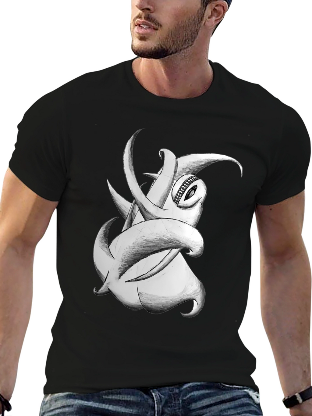 Tentacle Monster Graphic Tee - Black Cotton T-Shirt