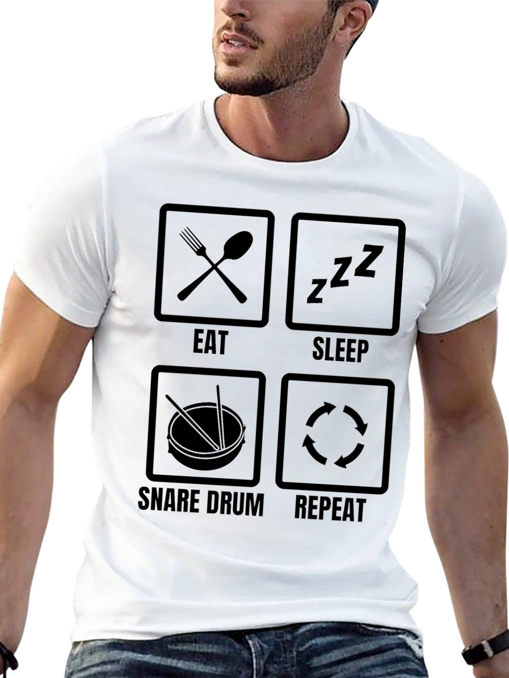 Eat Sleep Snare Drum Repeat Black Graphic Tee