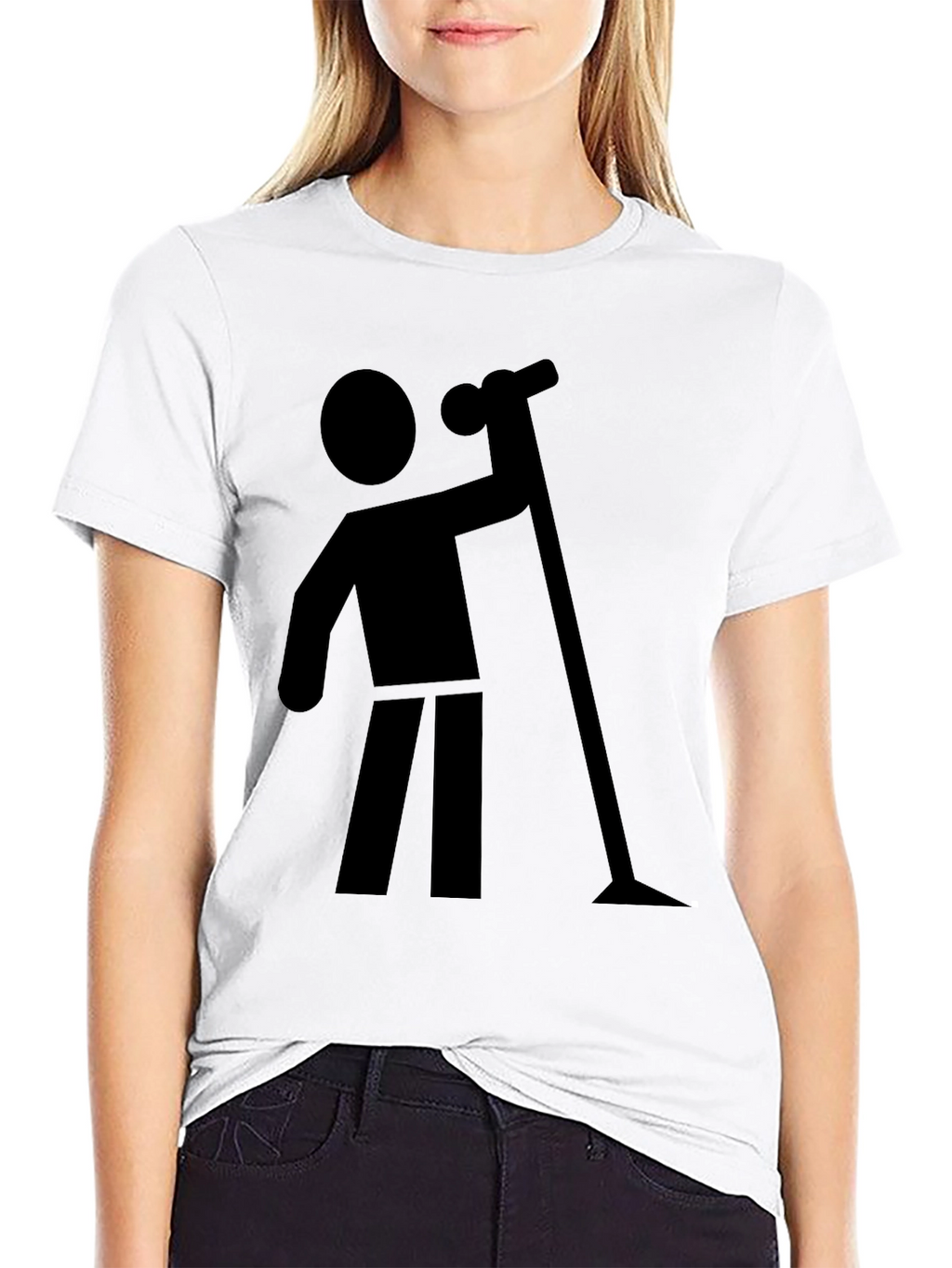 Stick Figure Vacuuming Graphic T-Shirt