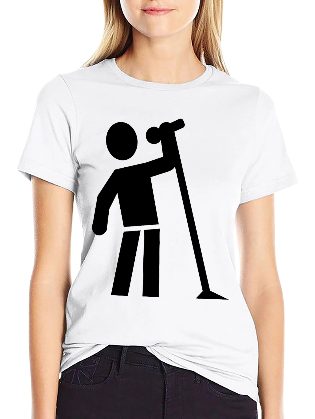 Stick Figure Vacuuming Graphic T-Shirt